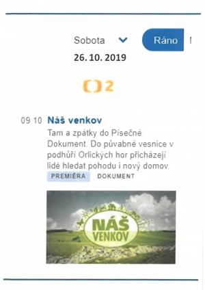 Vysílání na ČT2 - Náš venkov - Písečná